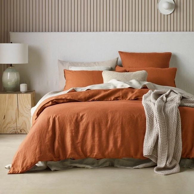 Australian House & Garden Sandy Cape washed Belgian linen quilt cover set in Earth (queen)